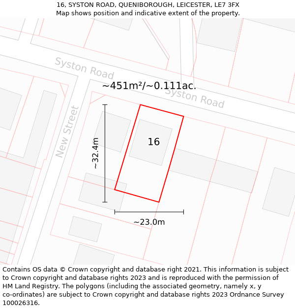 16, SYSTON ROAD, QUENIBOROUGH, LEICESTER, LE7 3FX: Plot and title map