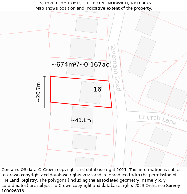 16, TAVERHAM ROAD, FELTHORPE, NORWICH, NR10 4DS: Plot and title map