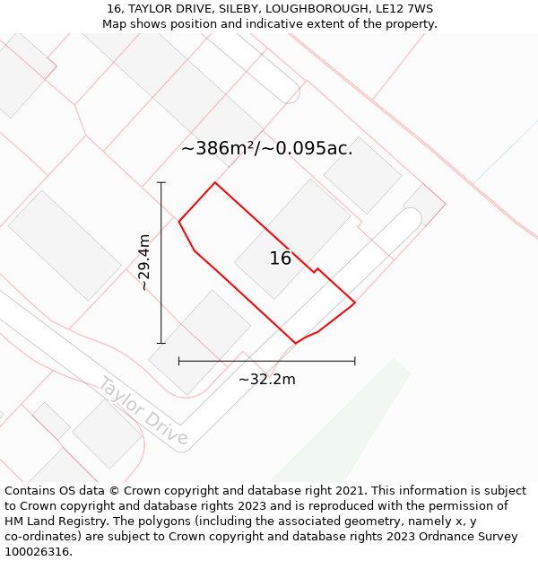 16, TAYLOR DRIVE, SILEBY, LOUGHBOROUGH, LE12 7WS: Plot and title map