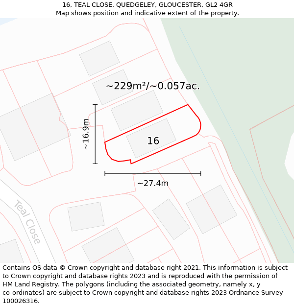 16, TEAL CLOSE, QUEDGELEY, GLOUCESTER, GL2 4GR: Plot and title map