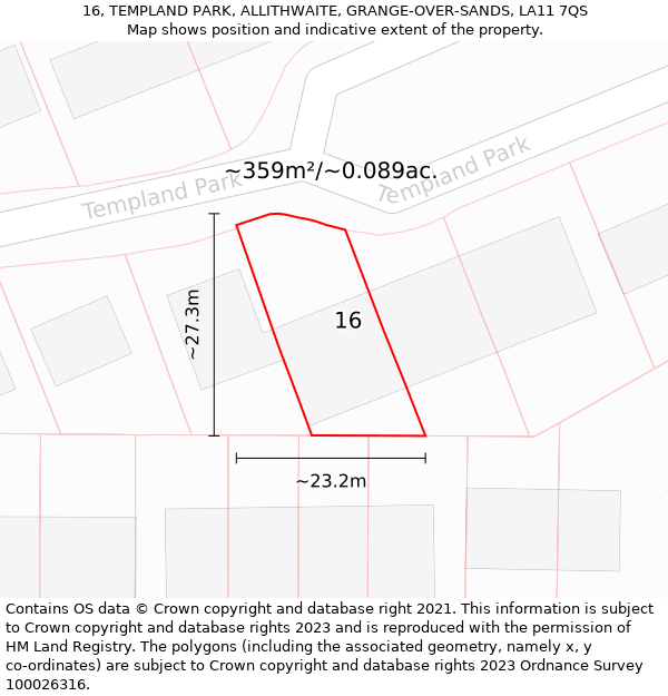 16, TEMPLAND PARK, ALLITHWAITE, GRANGE-OVER-SANDS, LA11 7QS: Plot and title map
