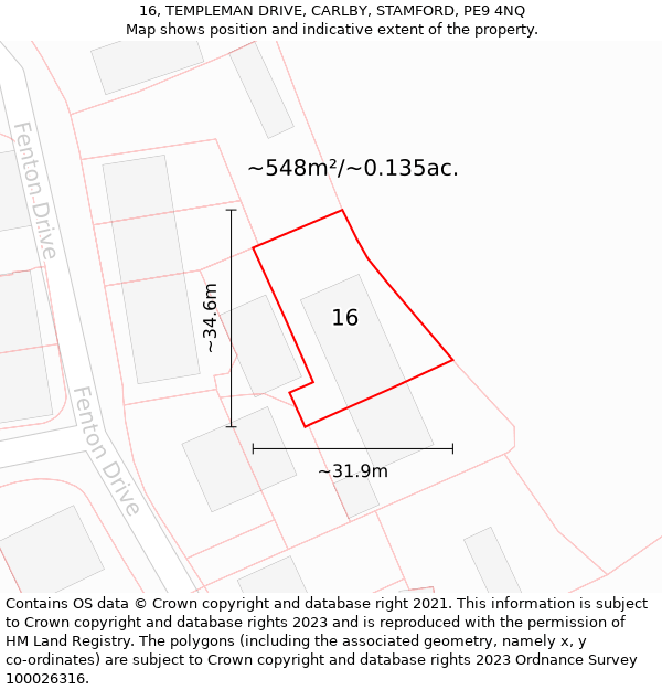 16, TEMPLEMAN DRIVE, CARLBY, STAMFORD, PE9 4NQ: Plot and title map