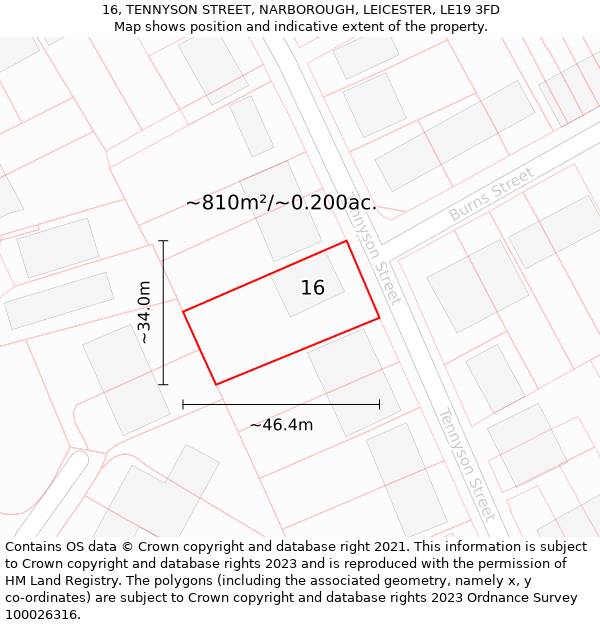 16, TENNYSON STREET, NARBOROUGH, LEICESTER, LE19 3FD: Plot and title map