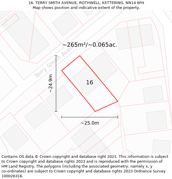 16, TERRY SMITH AVENUE, ROTHWELL, KETTERING, NN14 6FH: Plot and title map