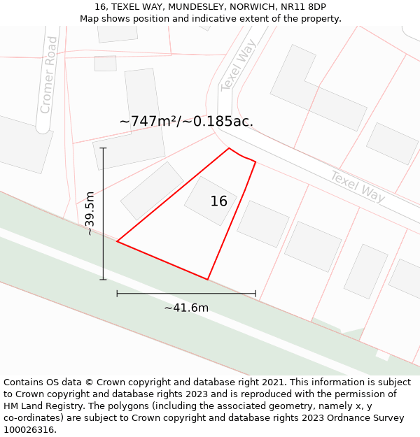 16, TEXEL WAY, MUNDESLEY, NORWICH, NR11 8DP: Plot and title map