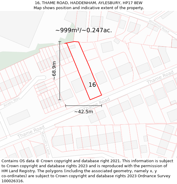16, THAME ROAD, HADDENHAM, AYLESBURY, HP17 8EW: Plot and title map