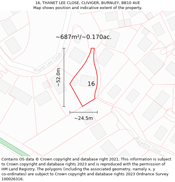 16, THANET LEE CLOSE, CLIVIGER, BURNLEY, BB10 4UE: Plot and title map