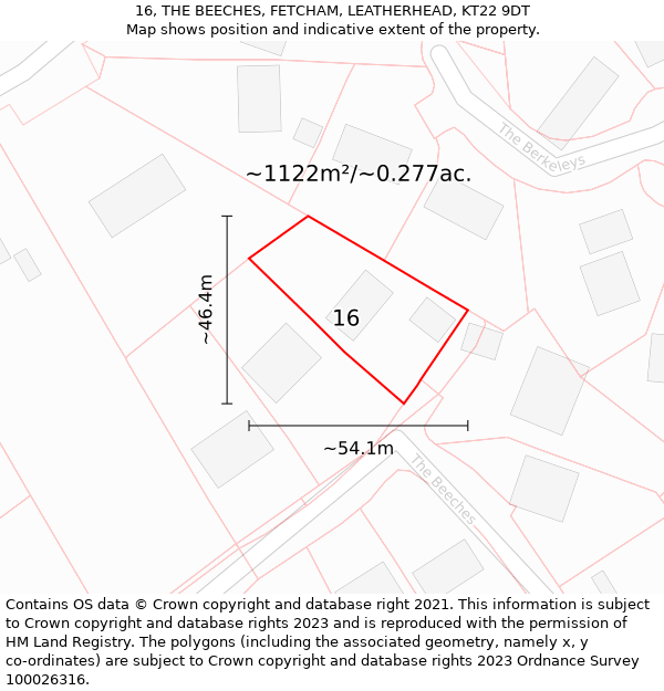 16, THE BEECHES, FETCHAM, LEATHERHEAD, KT22 9DT: Plot and title map