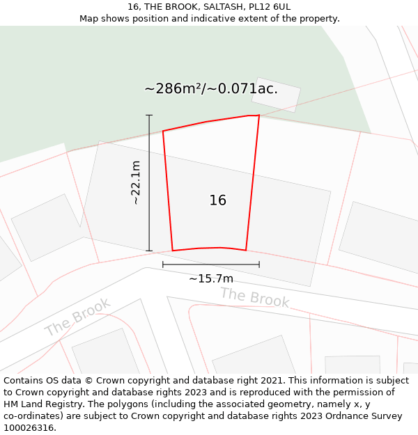 16, THE BROOK, SALTASH, PL12 6UL: Plot and title map