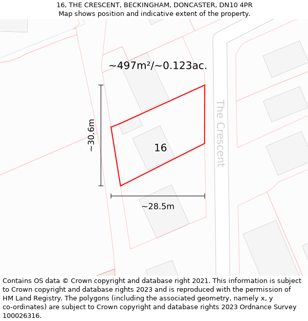 16, THE CRESCENT, BECKINGHAM, DONCASTER, DN10 4PR: Plot and title map