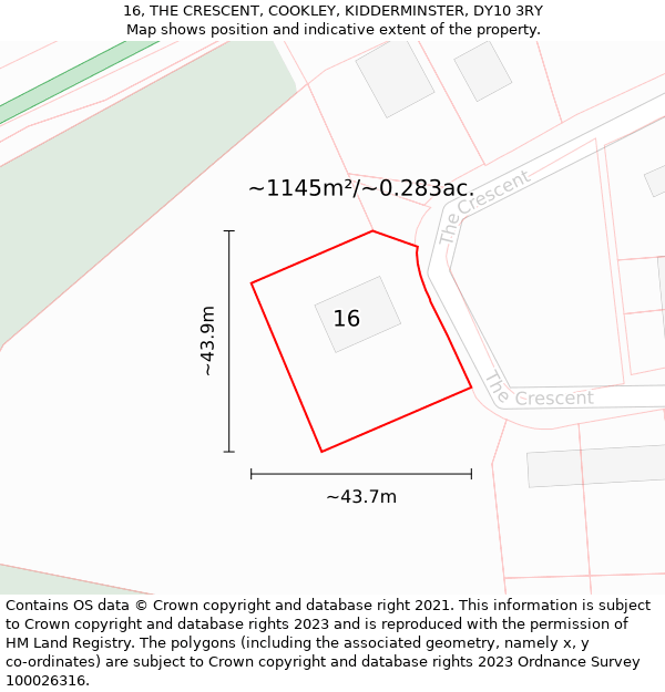 16, THE CRESCENT, COOKLEY, KIDDERMINSTER, DY10 3RY: Plot and title map