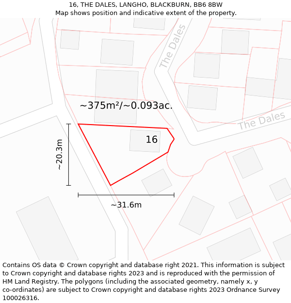 16, THE DALES, LANGHO, BLACKBURN, BB6 8BW: Plot and title map