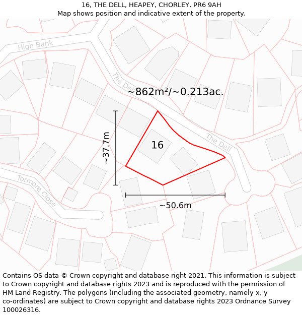 16, THE DELL, HEAPEY, CHORLEY, PR6 9AH: Plot and title map