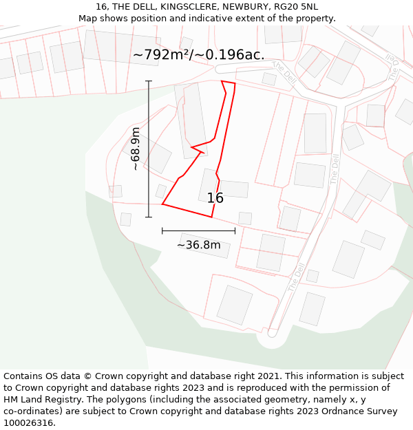 16, THE DELL, KINGSCLERE, NEWBURY, RG20 5NL: Plot and title map