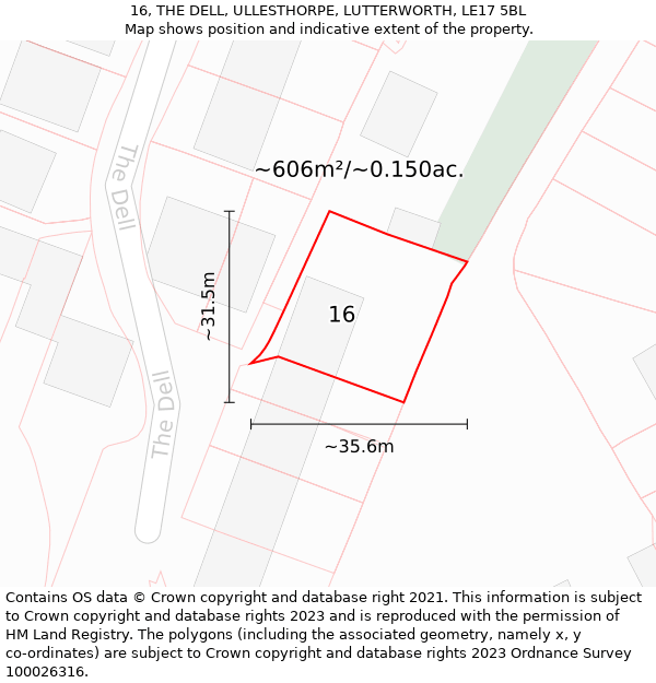 16, THE DELL, ULLESTHORPE, LUTTERWORTH, LE17 5BL: Plot and title map