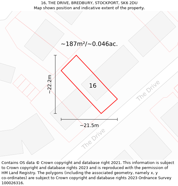 16, THE DRIVE, BREDBURY, STOCKPORT, SK6 2DU: Plot and title map