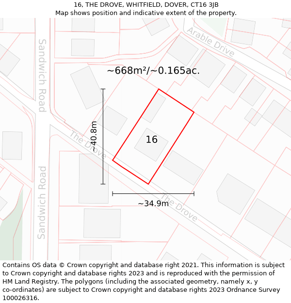 16, THE DROVE, WHITFIELD, DOVER, CT16 3JB: Plot and title map