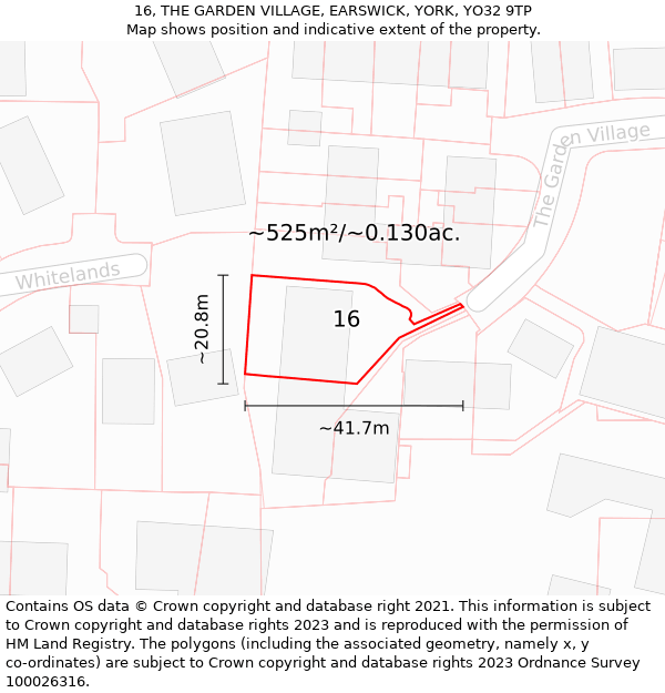 16, THE GARDEN VILLAGE, EARSWICK, YORK, YO32 9TP: Plot and title map