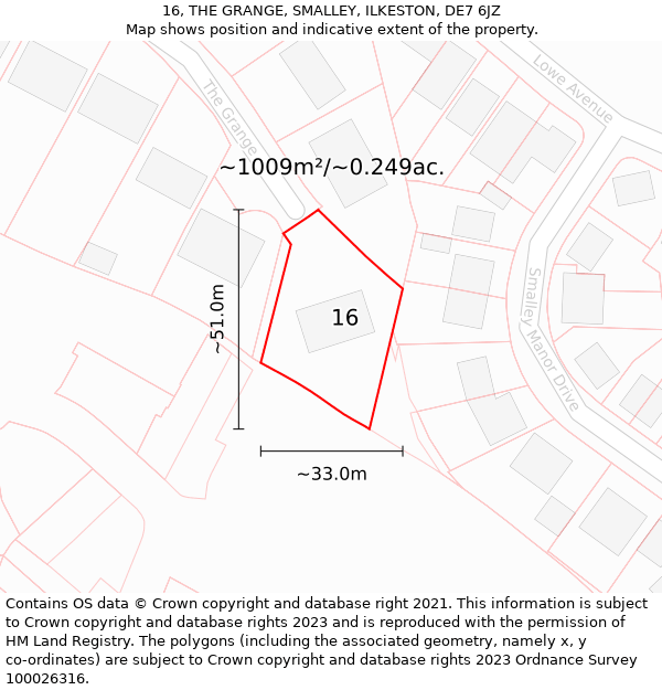 16, THE GRANGE, SMALLEY, ILKESTON, DE7 6JZ: Plot and title map