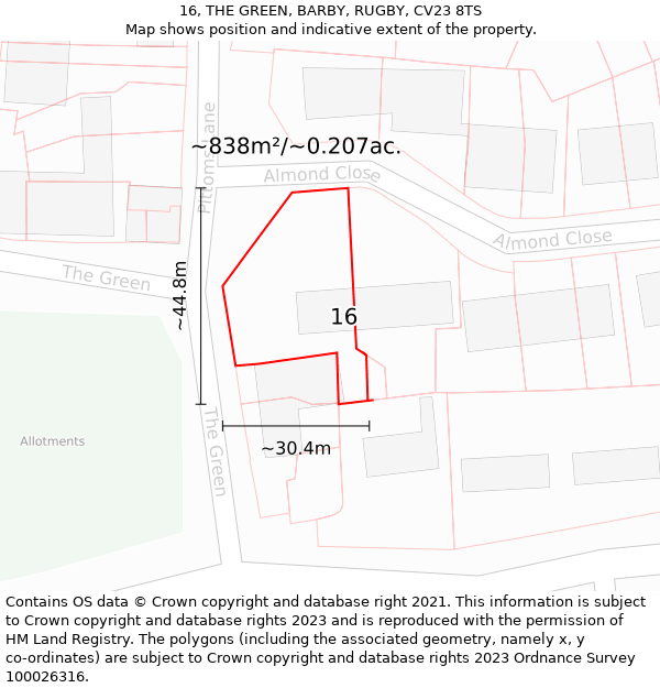 16, THE GREEN, BARBY, RUGBY, CV23 8TS: Plot and title map