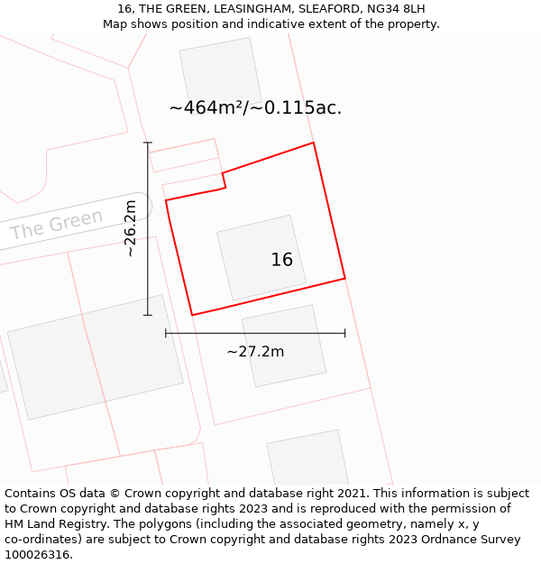 16, THE GREEN, LEASINGHAM, SLEAFORD, NG34 8LH: Plot and title map