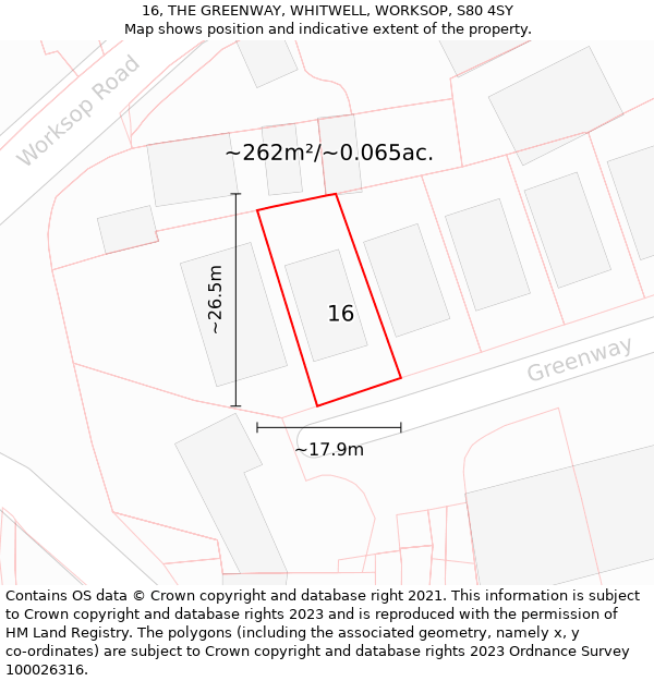 16, THE GREENWAY, WHITWELL, WORKSOP, S80 4SY: Plot and title map