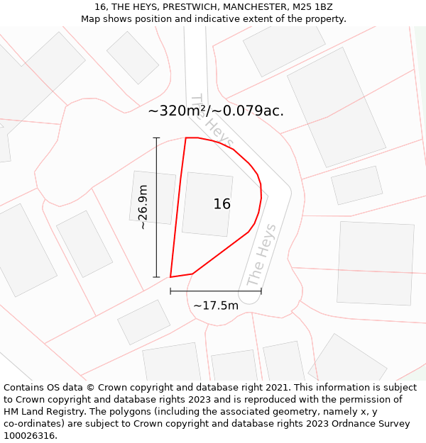 16, THE HEYS, PRESTWICH, MANCHESTER, M25 1BZ: Plot and title map