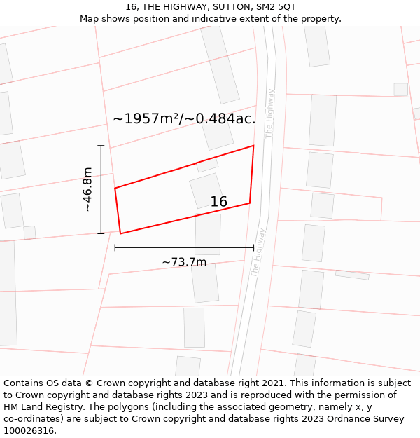 16, THE HIGHWAY, SUTTON, SM2 5QT: Plot and title map