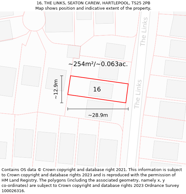 16, THE LINKS, SEATON CAREW, HARTLEPOOL, TS25 2PB: Plot and title map
