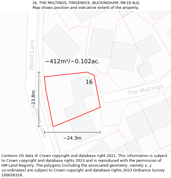 16, THE MALTINGS, TINGEWICK, BUCKINGHAM, MK18 4LQ: Plot and title map