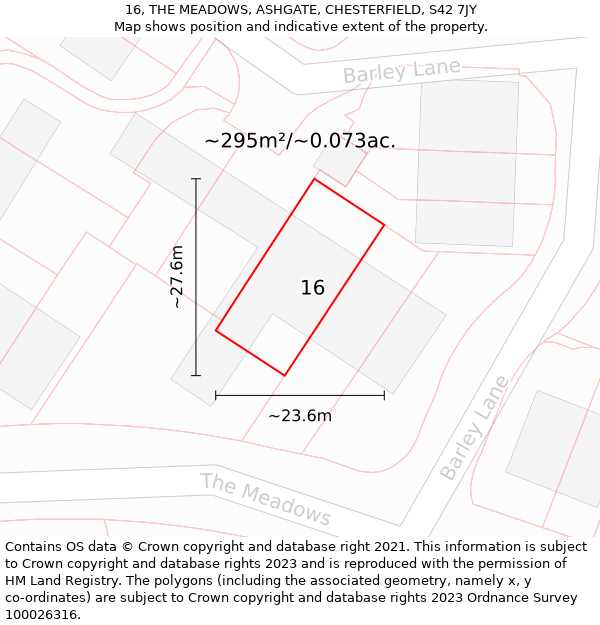 16, THE MEADOWS, ASHGATE, CHESTERFIELD, S42 7JY: Plot and title map