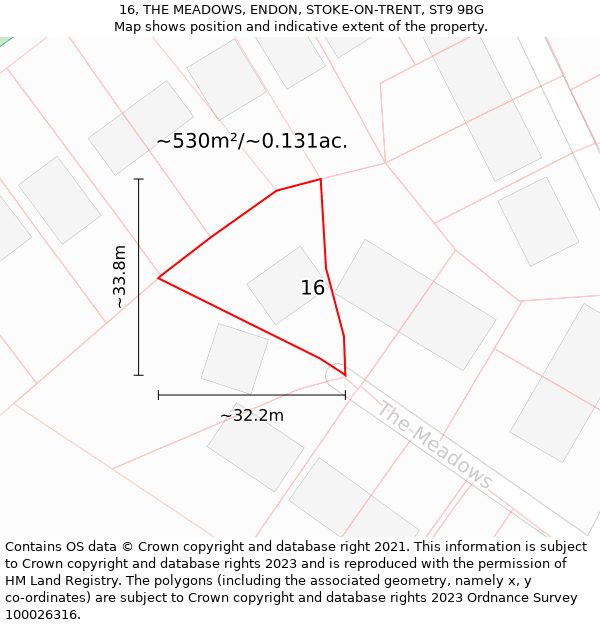 16, THE MEADOWS, ENDON, STOKE-ON-TRENT, ST9 9BG: Plot and title map