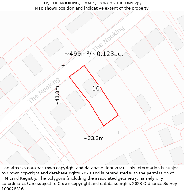 16, THE NOOKING, HAXEY, DONCASTER, DN9 2JQ: Plot and title map