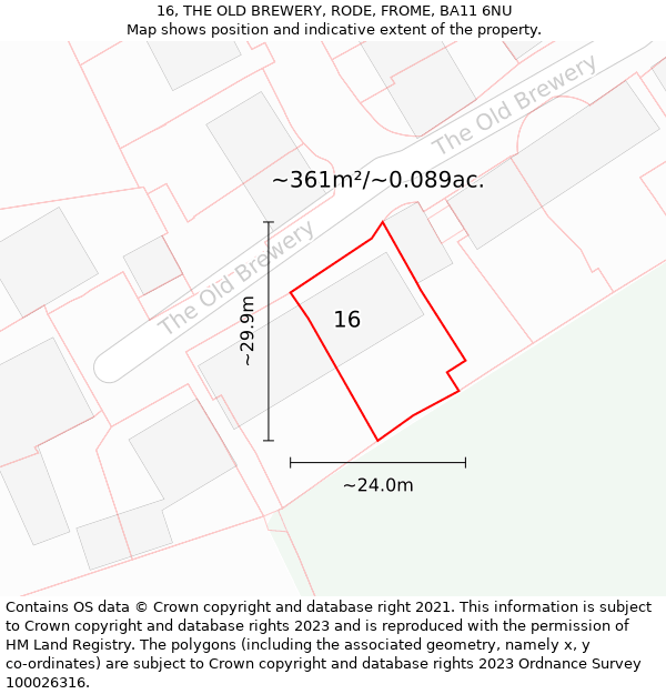 16, THE OLD BREWERY, RODE, FROME, BA11 6NU: Plot and title map