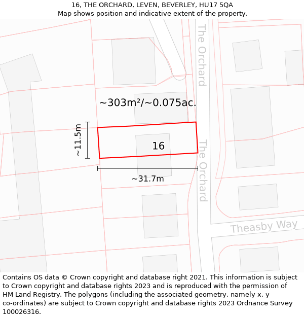 16, THE ORCHARD, LEVEN, BEVERLEY, HU17 5QA: Plot and title map