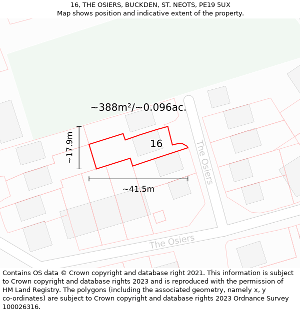 16, THE OSIERS, BUCKDEN, ST. NEOTS, PE19 5UX: Plot and title map