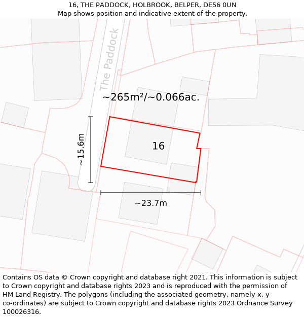 16, THE PADDOCK, HOLBROOK, BELPER, DE56 0UN: Plot and title map