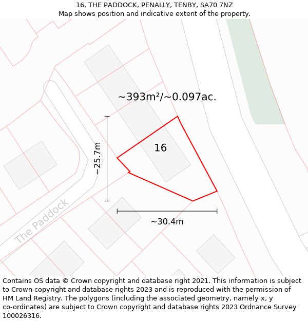 16, THE PADDOCK, PENALLY, TENBY, SA70 7NZ: Plot and title map