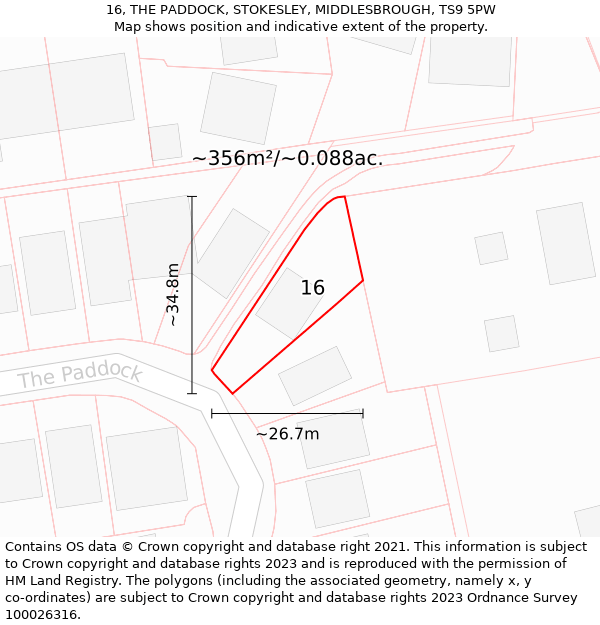 16, THE PADDOCK, STOKESLEY, MIDDLESBROUGH, TS9 5PW: Plot and title map