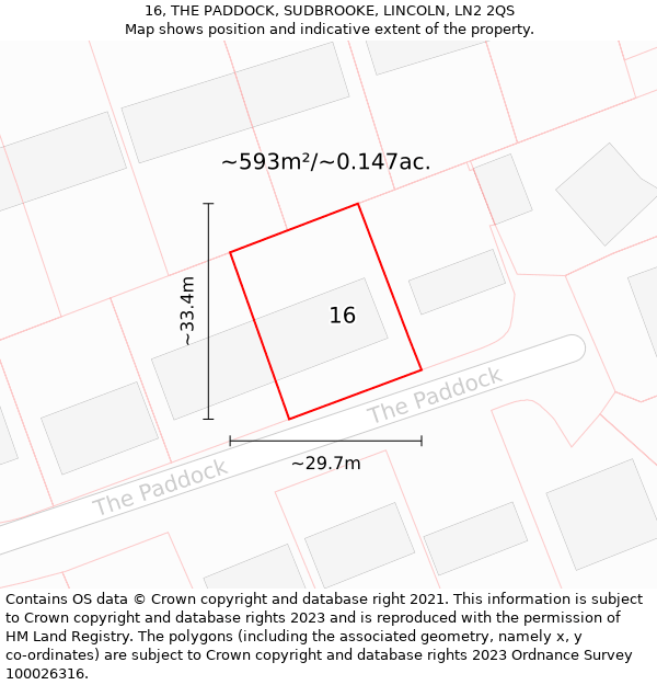 16, THE PADDOCK, SUDBROOKE, LINCOLN, LN2 2QS: Plot and title map