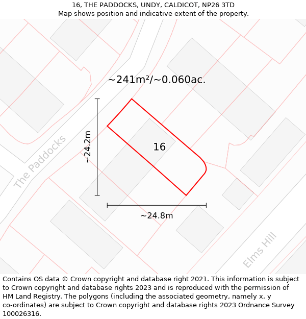 16, THE PADDOCKS, UNDY, CALDICOT, NP26 3TD: Plot and title map