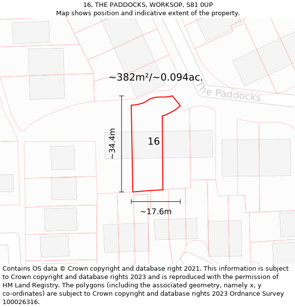 16, THE PADDOCKS, WORKSOP, S81 0UP: Plot and title map