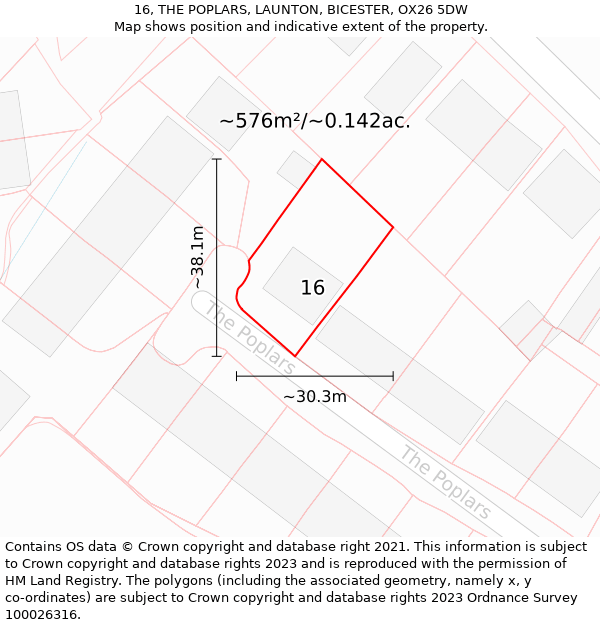 16, THE POPLARS, LAUNTON, BICESTER, OX26 5DW: Plot and title map