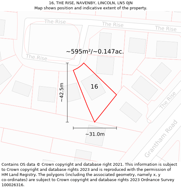 16, THE RISE, NAVENBY, LINCOLN, LN5 0JN: Plot and title map