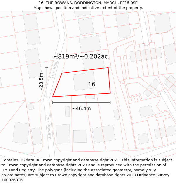 16, THE ROWANS, DODDINGTON, MARCH, PE15 0SE: Plot and title map