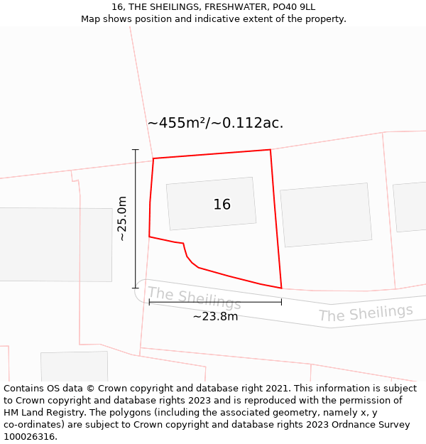 16, THE SHEILINGS, FRESHWATER, PO40 9LL: Plot and title map