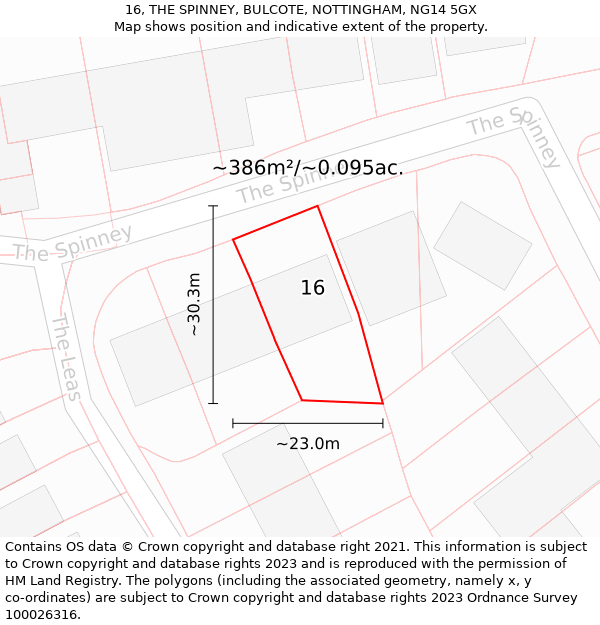 16, THE SPINNEY, BULCOTE, NOTTINGHAM, NG14 5GX: Plot and title map