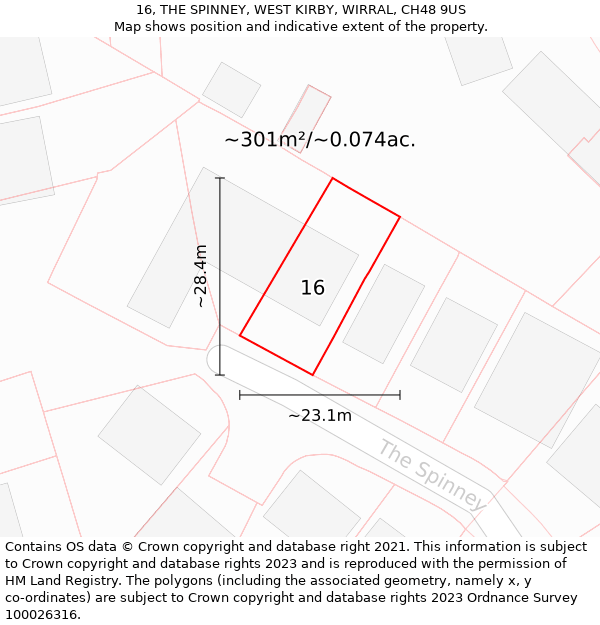 16, THE SPINNEY, WEST KIRBY, WIRRAL, CH48 9US: Plot and title map