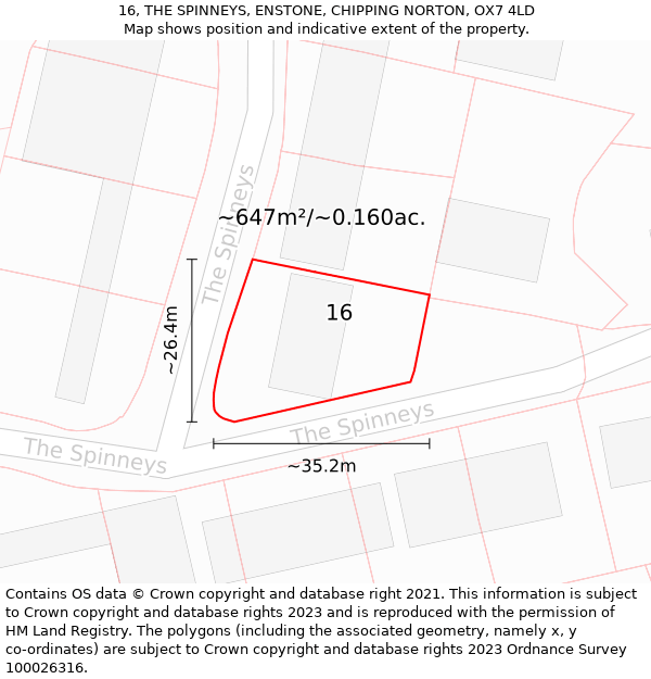 16, THE SPINNEYS, ENSTONE, CHIPPING NORTON, OX7 4LD: Plot and title map