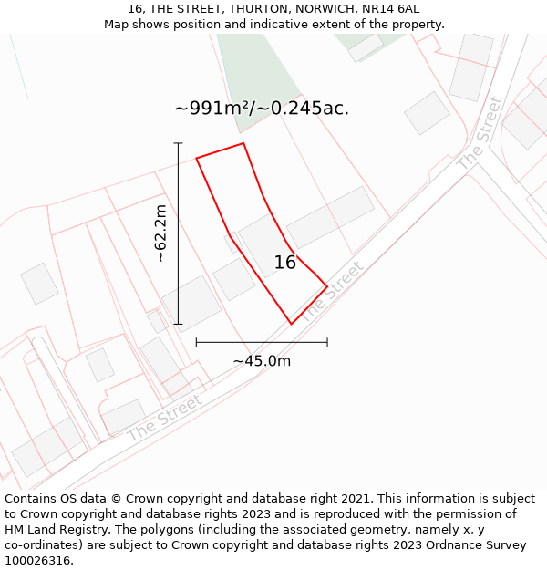 16, THE STREET, THURTON, NORWICH, NR14 6AL: Plot and title map